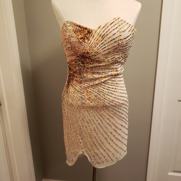 Short ivory multicolored beaded formal dress - Picture 1 of 7